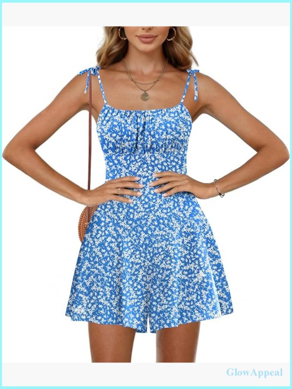 Boho Floral Summer Romper Sleeveless Spaghetti Strap Smocked Loose Casual